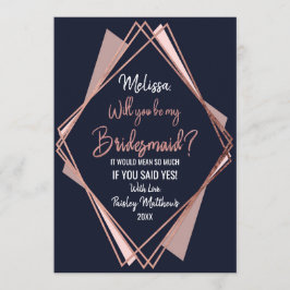 Roos Gold Navy Blue Mauve Geometric Bridesmaid Kaart