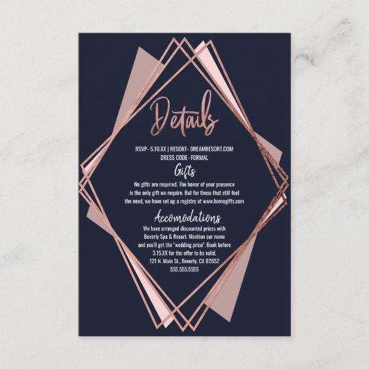 Roos Gold Navy Blue Mauve Geometric Details Informatiekaartje (Voorkant)