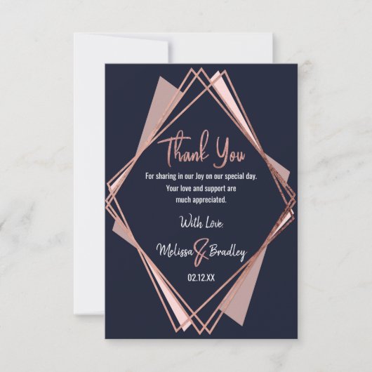 Roos Gold Navy Blue Mauve Geometric Hartelijk dank Bedankkaart (Voorkant)