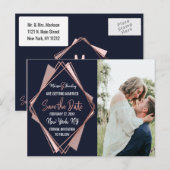 Roos Gold Navy Blue Mauve Geometric Save the Date Aankondigingskaart (Voorkant / Achterkant)