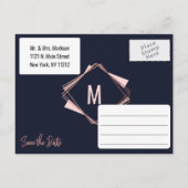 Roos Gold Navy Blue Mauve Geometric Save the Date Aankondigingskaart (Achterkant)