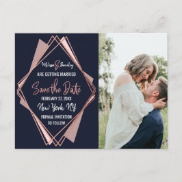 Roos Gold Navy Blue Mauve Geometric Save the Date Aankondigingskaart
