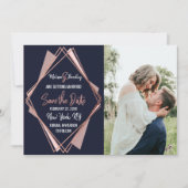 Roos Gold Navy Blue Mauve Geometric Save the Date Kaart (Voorkant)
