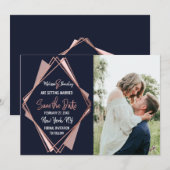 Roos Gold Navy Blue Mauve Geometric Save the Date Kaart (Voorkant / Achterkant)