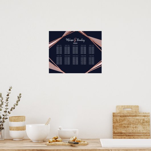 Roos Gold Navy Blue Mauve Geometric Seating Chart Poster (Keuken)