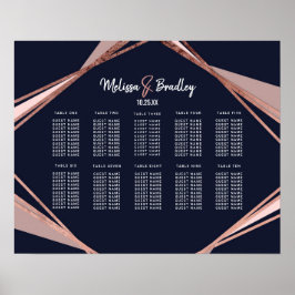 Roos Gold Navy Blue Mauve Geometric Seating Chart Poster