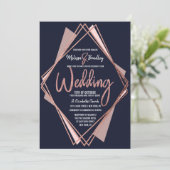 Roos Gold Navy Blue Mauve Geometric Wedding Kaart (Staand voorkant)