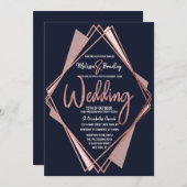 Roos Gold Navy Blue Mauve Geometric Wedding Kaart (Voorkant / Achterkant)