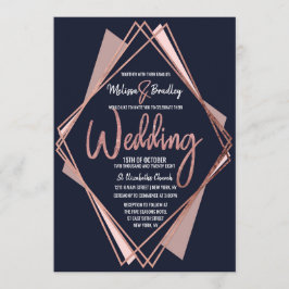 Roos Gold Navy Blue Mauve Geometric Wedding Kaart