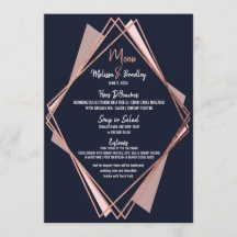 Roos Gold Navy Blue Mauve Geometric Wedding Menu
