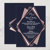 Roos Gold Navy Blue Mauve Geometric Wedding Menu (Voorkant / Achterkant)
