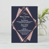 Roos Gold Navy Blue Mauve Geometric Wedding Menu (Staand voorkant)