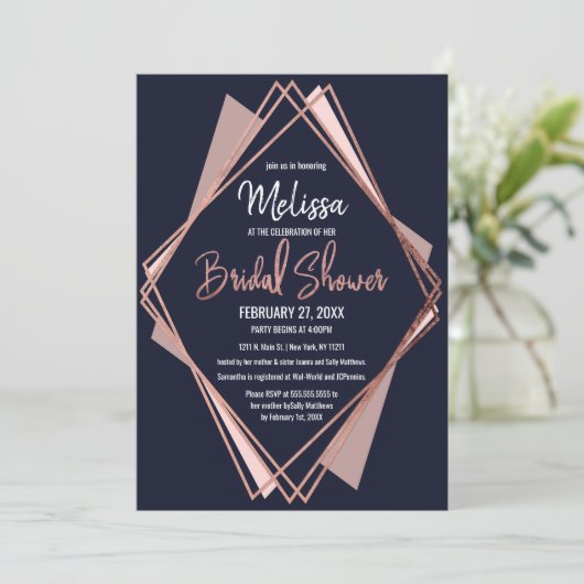 Roos Gold Navy Blue Mauve Geometrisch Vrijgezellen Kaart (Staand voorkant)