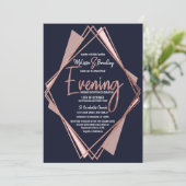 Roos Gold Navy Blue Mauve Geometrische avond Kaart (Staand voorkant)