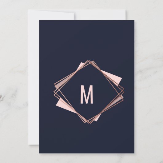 Roos Gold Navy Blue Mauve Geometrische avond Kaart (Achterkant)
