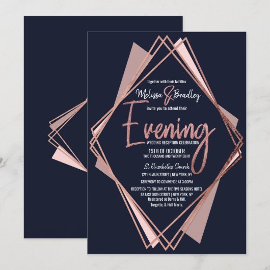 Roos Gold Navy Blue Mauve Geometrische avond Kaart (Voorkant / Achterkant)