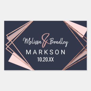 Roos Gold Navy Blue Mauve geometrische bruiloft Rechthoekige Sticker