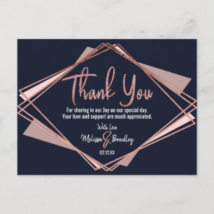 Roos Gold Navy Blue Mauve Geometrische Dank u Briefkaart