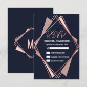 Roos Gold Navy Blue Mauve Geometrische RSVP (Voorkant / Achterkant)