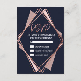 Roos Gold Navy Blue Mauve Geometrische RSVP Kaartje