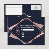 Roos Gold Navy Blue Mauve Geometrische RSVP's Uitnodiging Briefkaart (Voorkant / Achterkant)