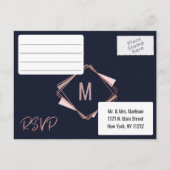 Roos Gold Navy Blue Mauve Geometrische RSVP's Uitnodiging Briefkaart (Achterkant)