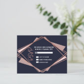 Roos Gold Navy Blue Mauve Geometrische RSVP's Uitnodiging Briefkaart (Staand voorkant)