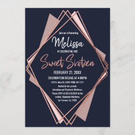 Roos Gold Navy Blue Mauve Geometrische Sweet 16 Kaart
