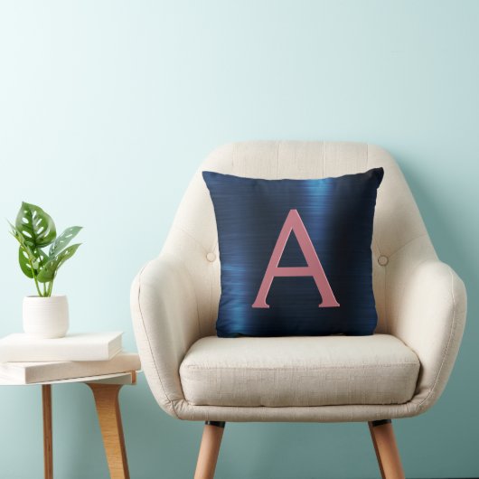 Roos Gold & Navy Blue Metallic Folie monogram Kussen (Stoel)