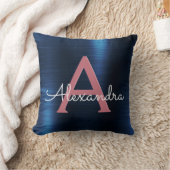 Roos Gold & Navy Blue Metallic Folie monogram Kussen (Deken)
