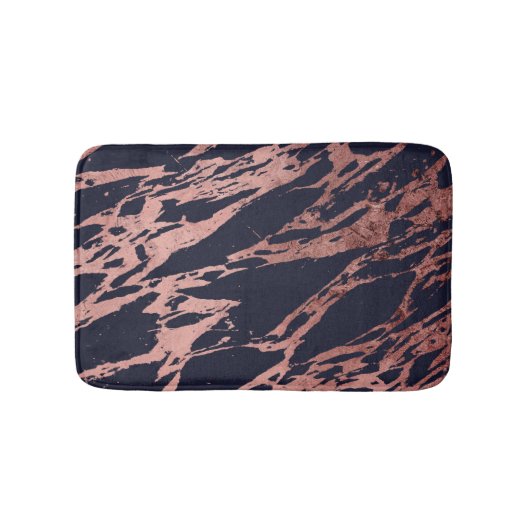 Roos Gold Navy Blue Modern Chic Marble Pattern Badmat (Voorkant)