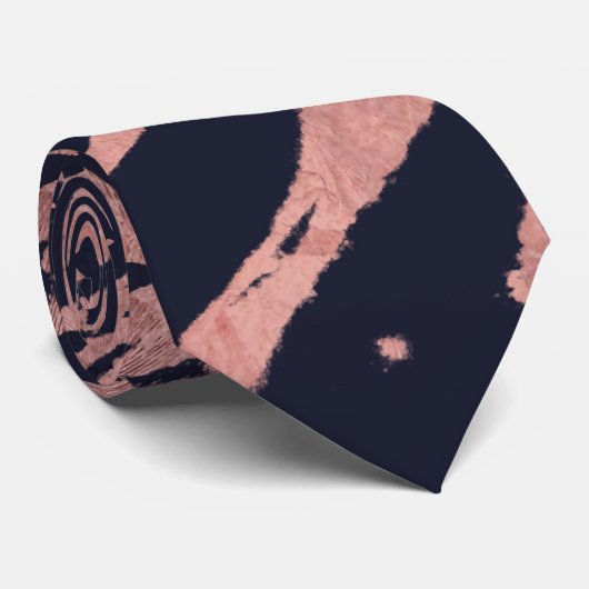 Roos Gold Navy Blue Modern Chic Marble Pattern Stropdas (Opgerold)