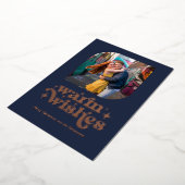 Roos Gold & Navy Blue Moderne Retro Kerstfoto Folie Feestdagenkaart (Gedraaid)