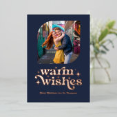 Roos Gold & Navy Blue Moderne Retro Kerstfoto Folie Feestdagenkaart (Staand Voorkant)