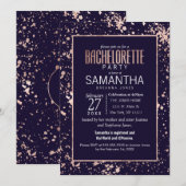 Roos Gold Navy Blue Paint Spletters Bachelorette Kaart (Voorkant / Achterkant)