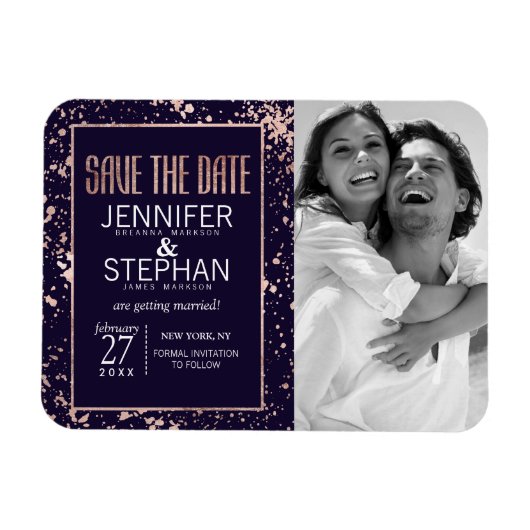 Roos Gold Navy Blue Paint Spletters Bespaar de dat Magneet (Horizontaal)