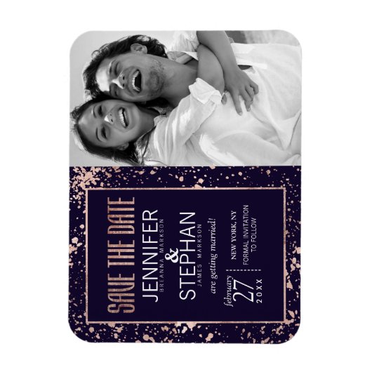 Roos Gold Navy Blue Paint Spletters Bespaar de dat Magneet (Verticaal)