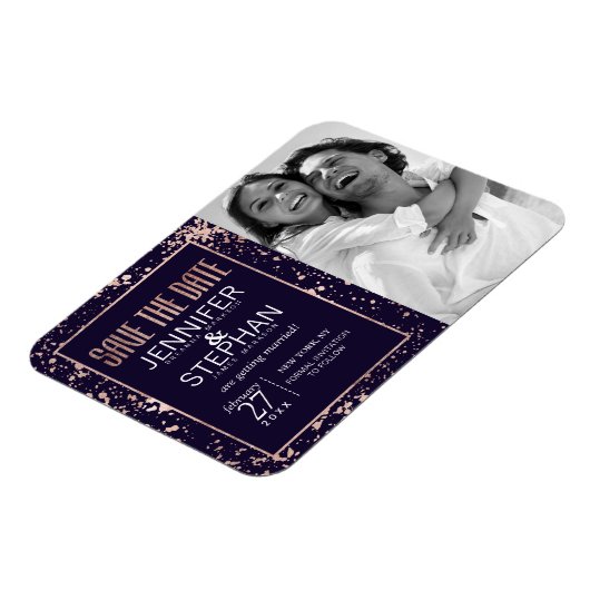 Roos Gold Navy Blue Paint Spletters Bespaar de dat Magneet (Linkerzijde)