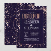 Roos Gold Navy Blue Paint Spletters Verloving Kaart (Voorkant / Achterkant)