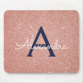Roos Gold Navy Blue Sparkle Glitter Monogram Naam Muismat (Voorkant)