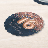 Roos Gold Navy Blue Sweet 16e verjaardagsfeestje Kartonnen Onderzetters (Gekanteld)