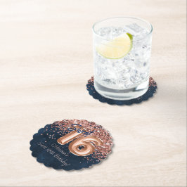 Roos Gold Navy Blue Sweet 16e verjaardagsfeestje Kartonnen Onderzetters