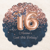 Roos Gold Navy Blue Sweet 16e verjaardagsfeestje Kartonnen Onderzetters (Voorkant)