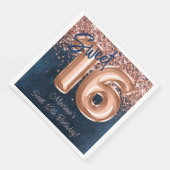 Roos Gold Navy Blue Sweet 16e verjaardagsfeestje Servet (Hoek)