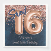 Roos Gold Navy Blue Sweet 16e verjaardagsfeestje Servet (Voorkant)