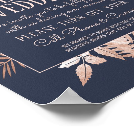 Roos Gold Navy Blue Unplugged Wedding Sign Poster (Hoek)