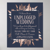 Roos Gold Navy Blue Unplugged Wedding Sign Poster (Voorkant)