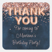 Roos Gold Navy Blue Verjaardagsfeestgunsten Vierkante Sticker (Voorkant)