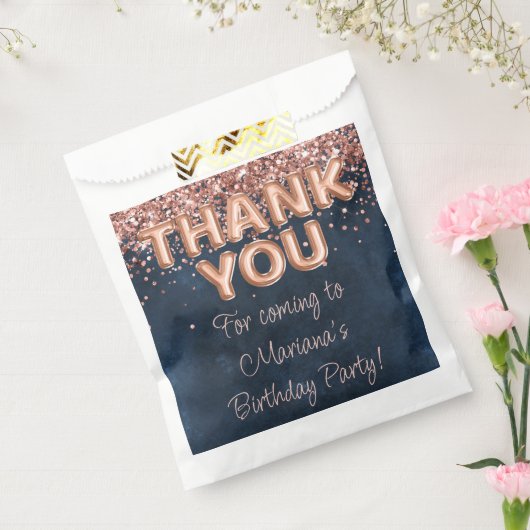 Roos Gold Navy Blue Verjaardagsfeestje Bedankzakje (Gezegeld)