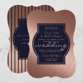 Roos Gold Navy Blue Wedding nodigt metallisch uit Kaart